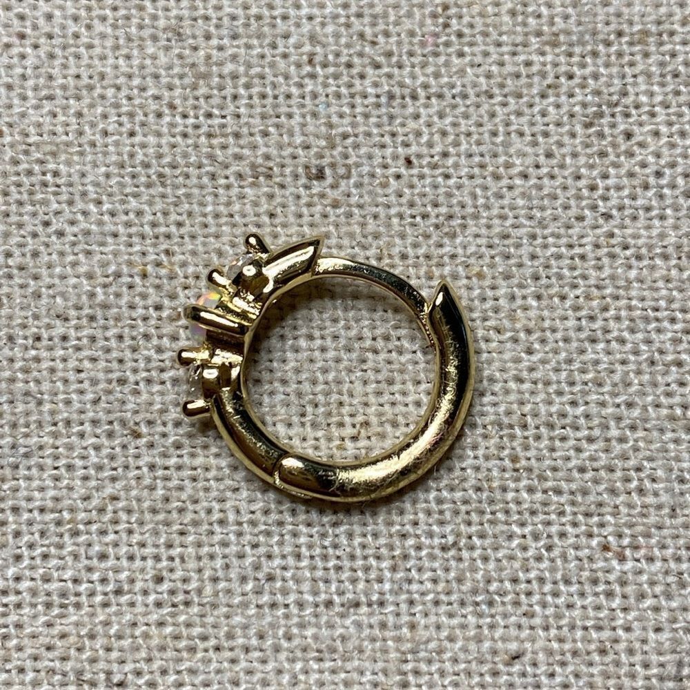 💛 18k Vermeil Opal & CZ Single Hoop Earring - Picture 4 of 6